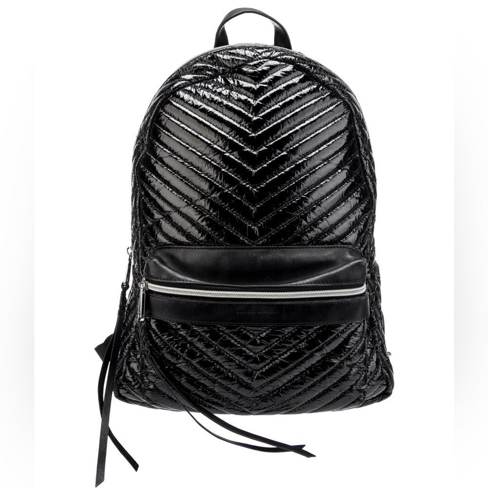 Rebecca Minkoff Pippa Large Backpack Black Patent Nylon Chevron Quilted Laptop - Picture 3 of 16